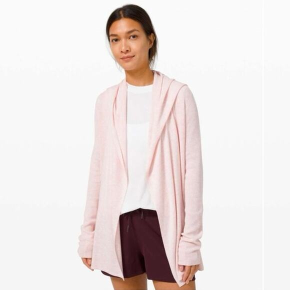 Lululemon Size 10 Sundown Sweater Wrap Hooded Heathered Ballet Slipper Pink - Picture 1 of 10